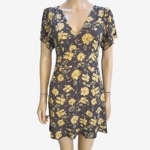 Abercrombie & Fitch Women’s Size S Yellow Flowers Gray Mini V-Neck Dress